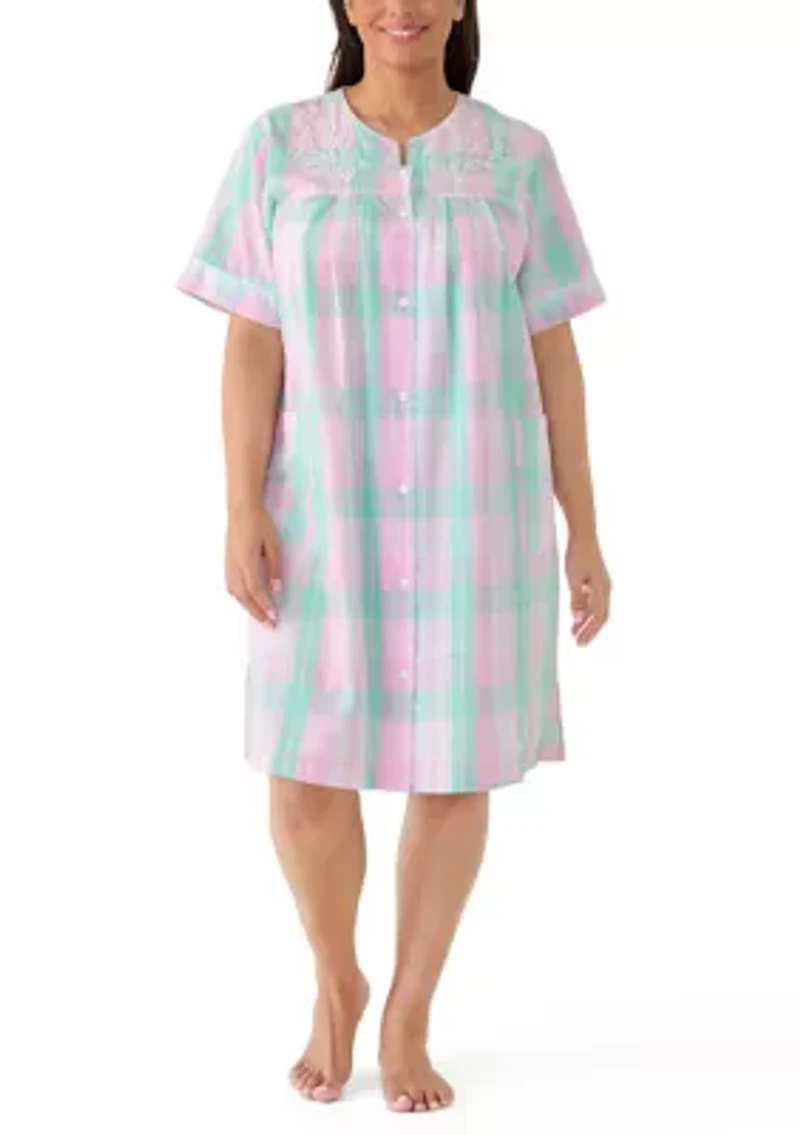 Plus Short Snap Seersucker Robe
