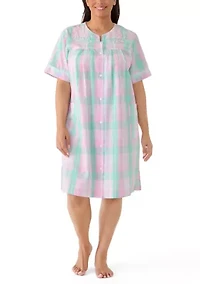 Plus Short Snap Seersucker Robe