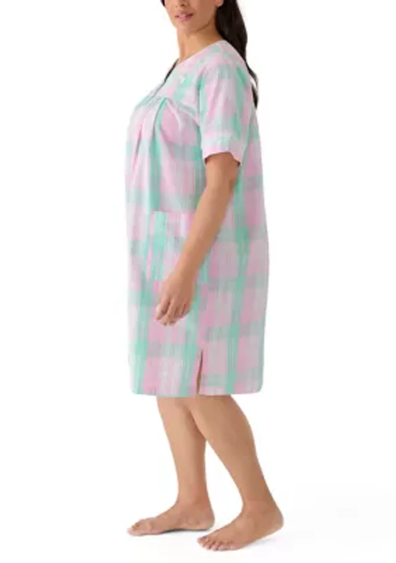 Plus Short Snap Seersucker Robe
