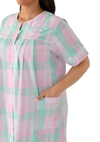 Plus Short Snap Seersucker Robe