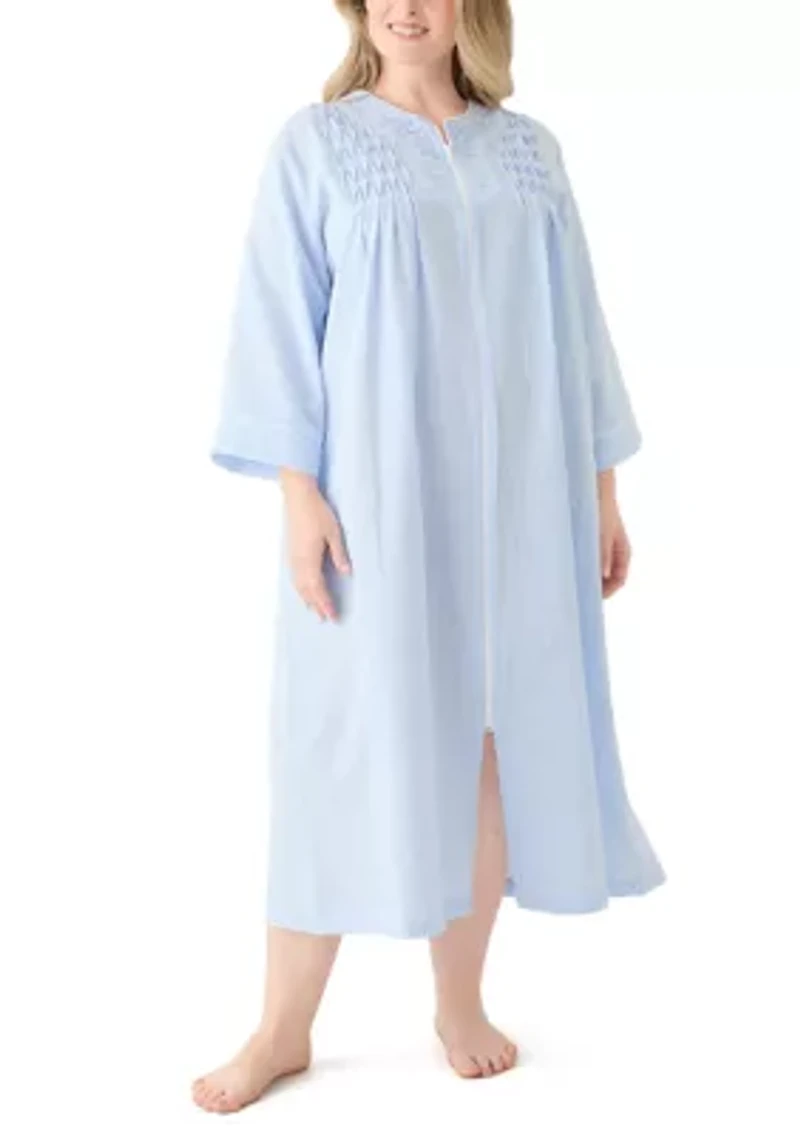 Plus Seersucker Long Zip Robe