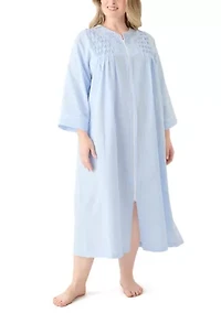 Plus Seersucker Long Zip Robe