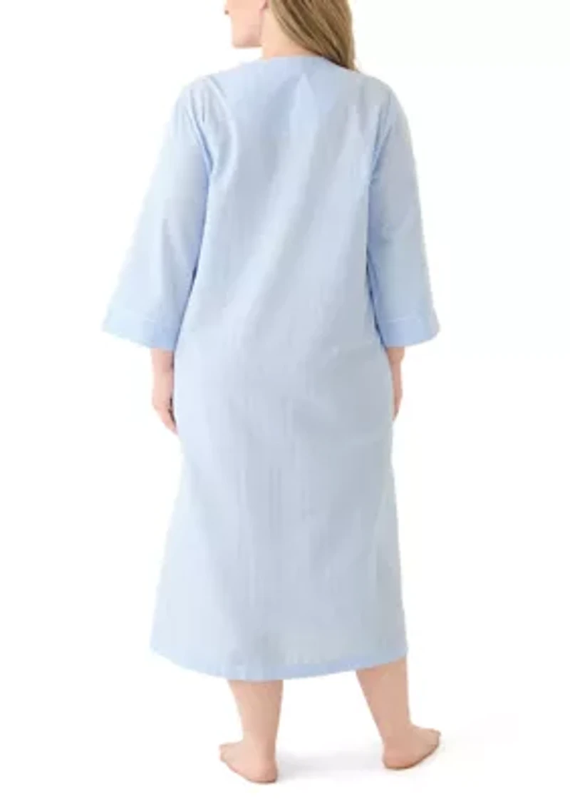 Plus Seersucker Long Zip Robe