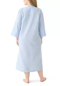 Plus Seersucker Long Zip Robe