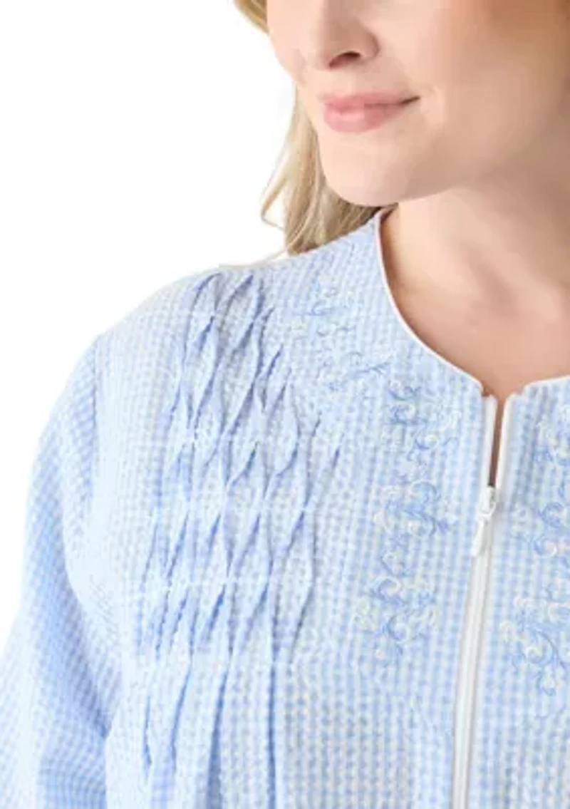 Plus Seersucker Long Zip Robe