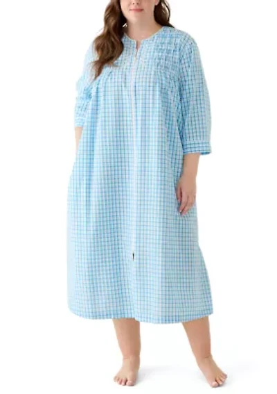 Plus Long Zip Seersucker Robe
