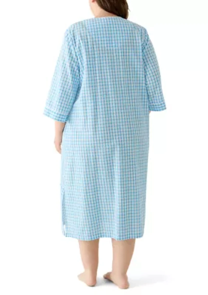 Plus Long Zip Seersucker Robe