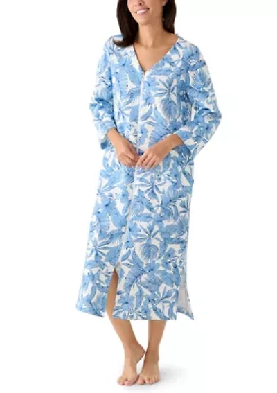 Women's Long Zip Front Quilted Robe