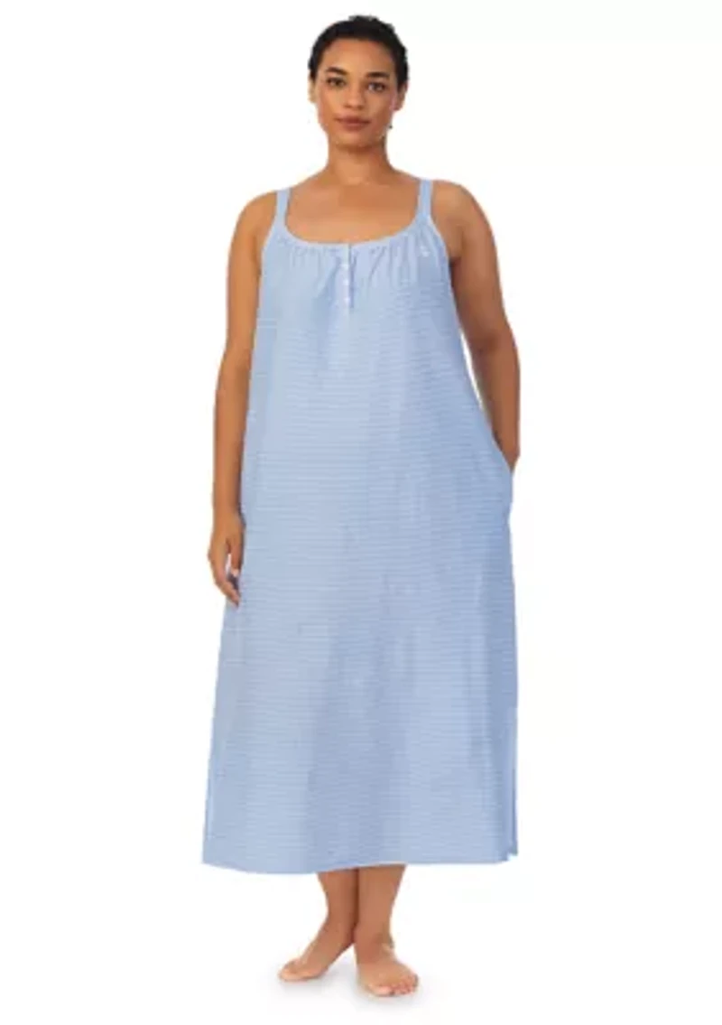 Plus Double Strap Button Neck Ballet Gown