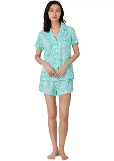 Short Sleeve Notch Collar Boxer Pajama Set
