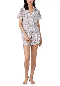 Short Sleeve Notch Collar Boxer Pajama Set
