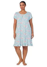 Plus Flutter Sleeve Keyhole Neck Short Gown