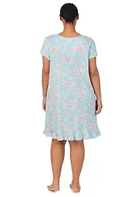 Plus Flutter Sleeve Keyhole Neck Short Gown