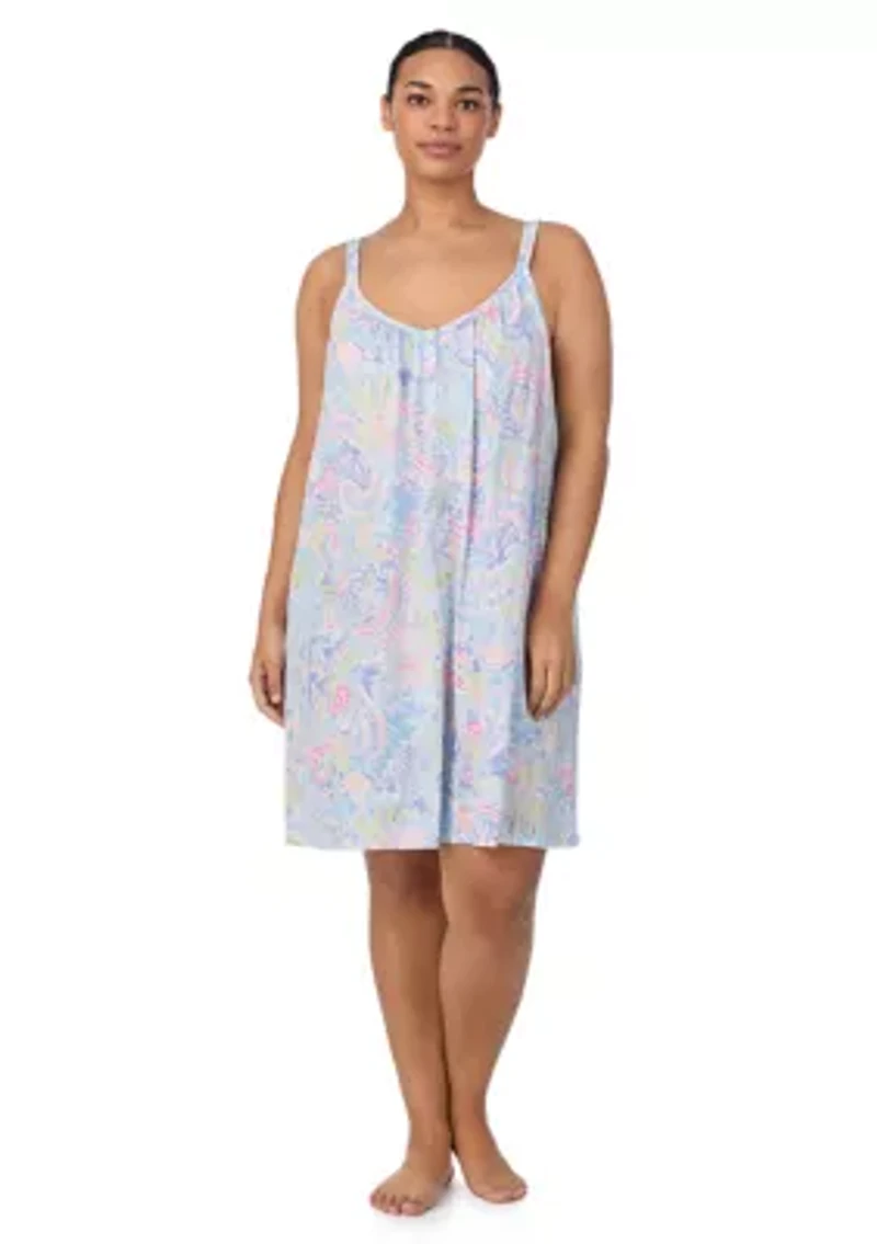 Plus Double Strap Button V-Neck Short Chemise