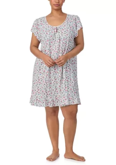 Plus Flutter Sleeve Keyhole Neck Gown