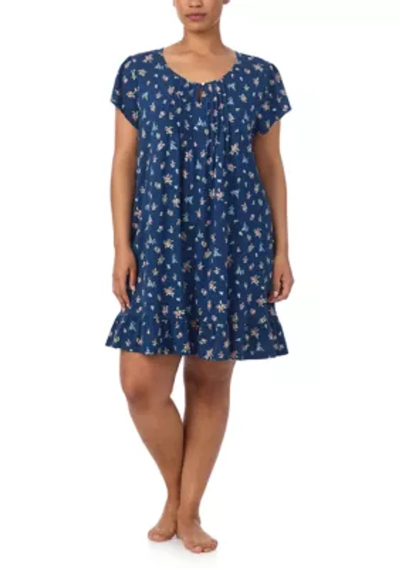 Plus Flutter Sleeve Keyhole Neck Short Gown