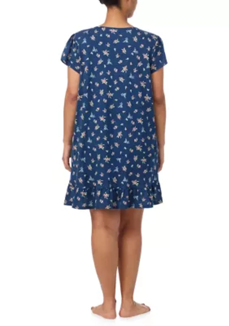 Plus Flutter Sleeve Keyhole Neck Short Gown