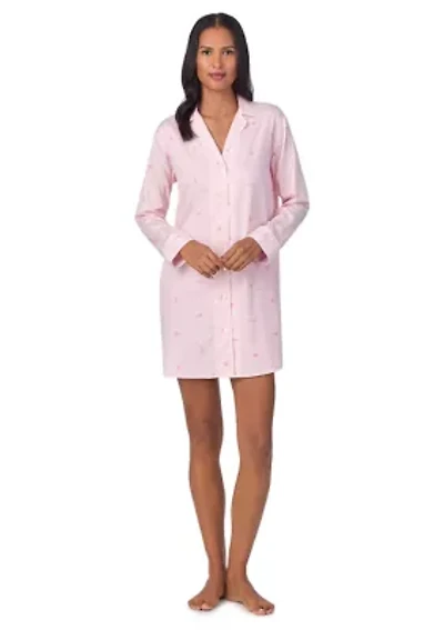 Long Sleeve Notch Collar Sleep Shirt