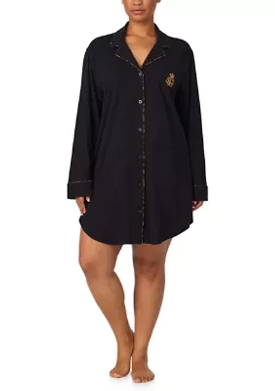 Plus Long Sleeve Notch Collar Sleepshirt