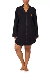 Plus Long Sleeve Notch Collar Sleepshirt