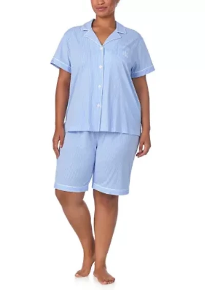 Plus Short Sleeve Notch Collar Bermuda Pajama Set