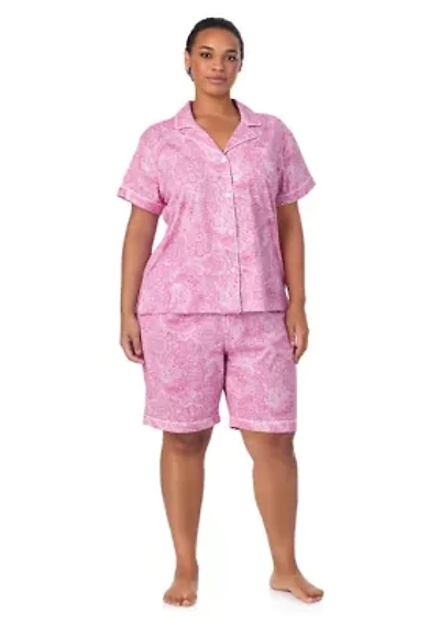 Plus Short Sleeve Notch Collar Bermuda Pajama Set