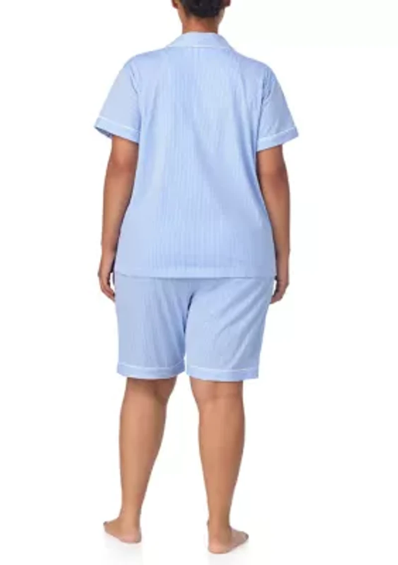Plus Short Sleeve Notch Collar Bermuda Pajama Set