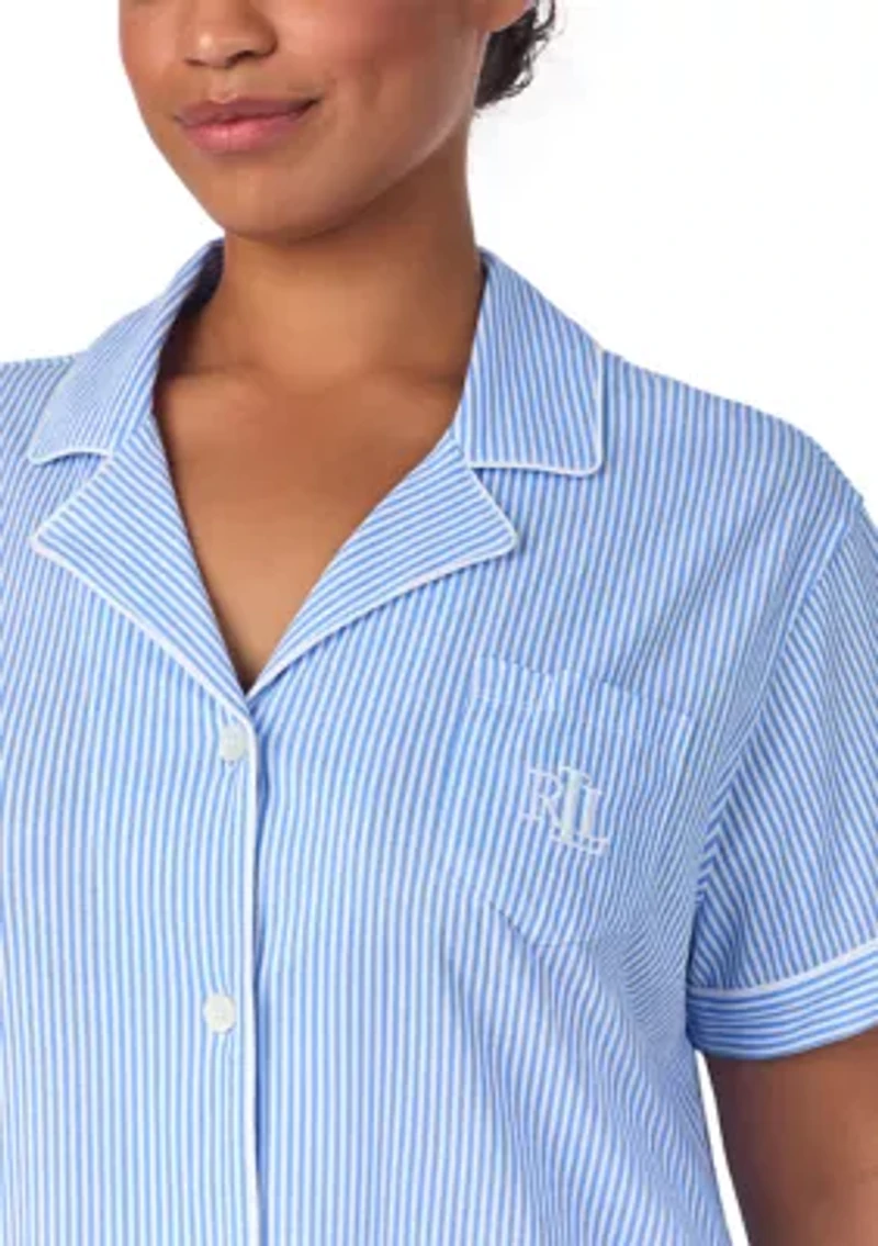 Plus Short Sleeve Notch Collar Bermuda Pajama Set