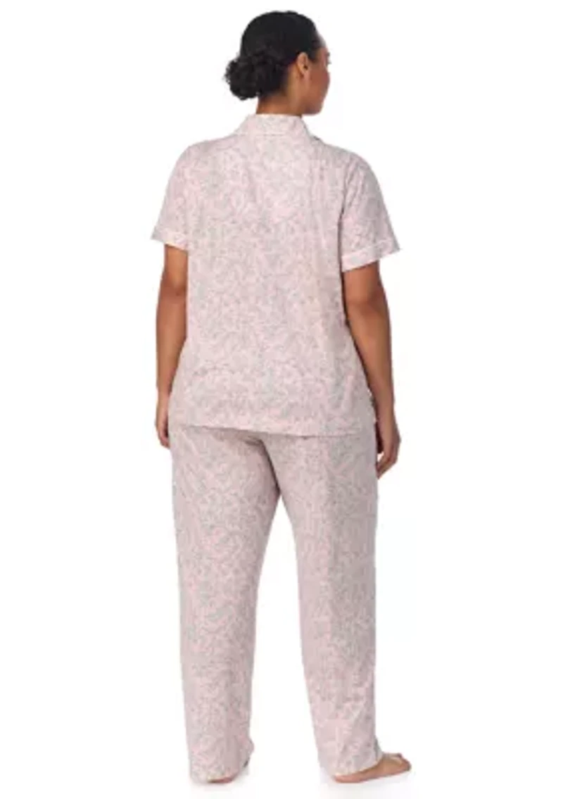 Plus Short Sleeve Notch Collar Ankle Pant Pajama Set