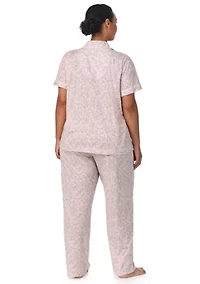 Plus Short Sleeve Notch Collar Ankle Pant Pajama Set