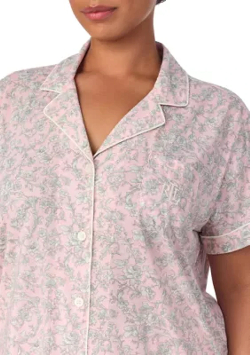 Plus Short Sleeve Notch Collar Ankle Pant Pajama Set