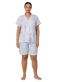 Plus Short Sleeve Notch Collar Bermuda Pajama Set