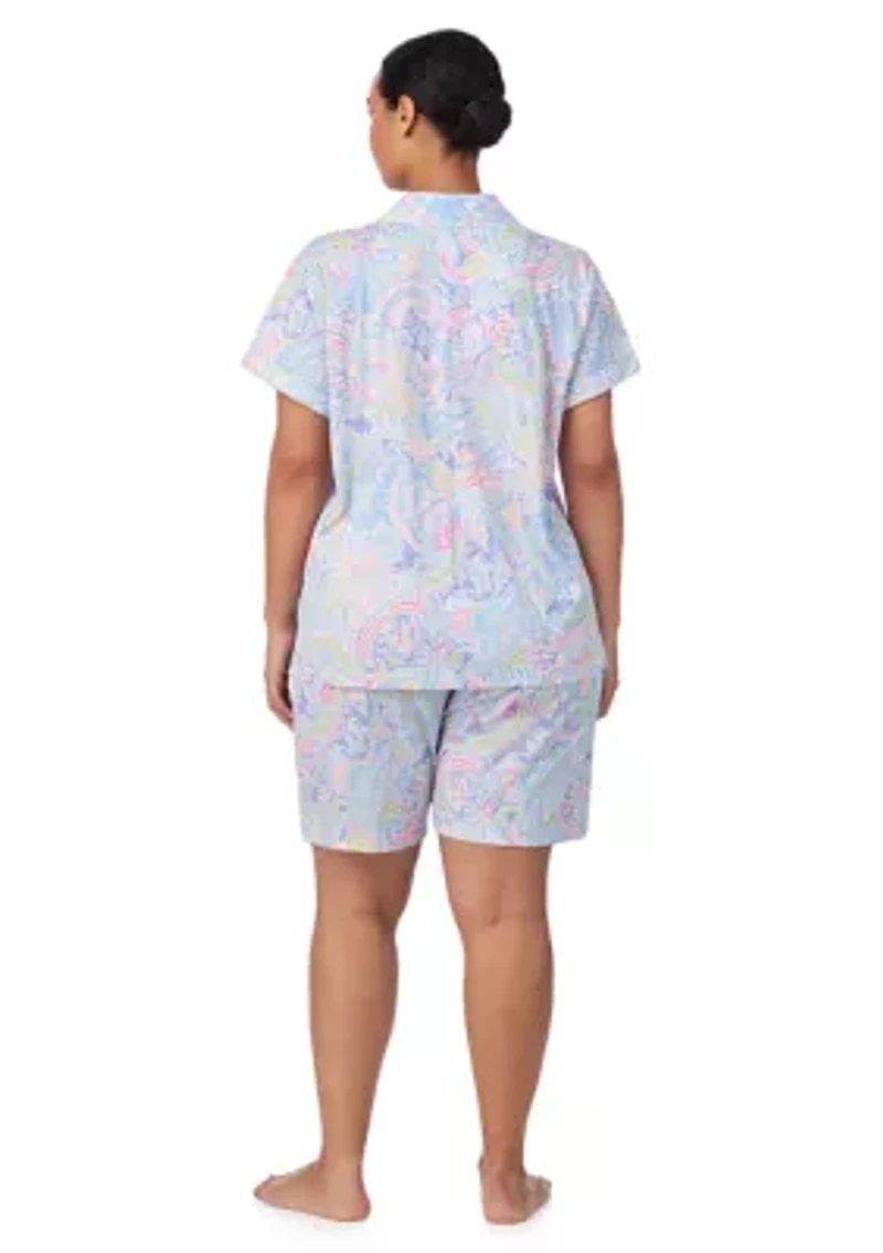Plus Short Sleeve Notch Collar Bermuda Pajama Set
