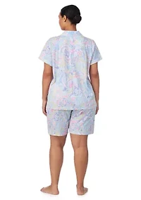 Plus Short Sleeve Notch Collar Bermuda Pajama Set