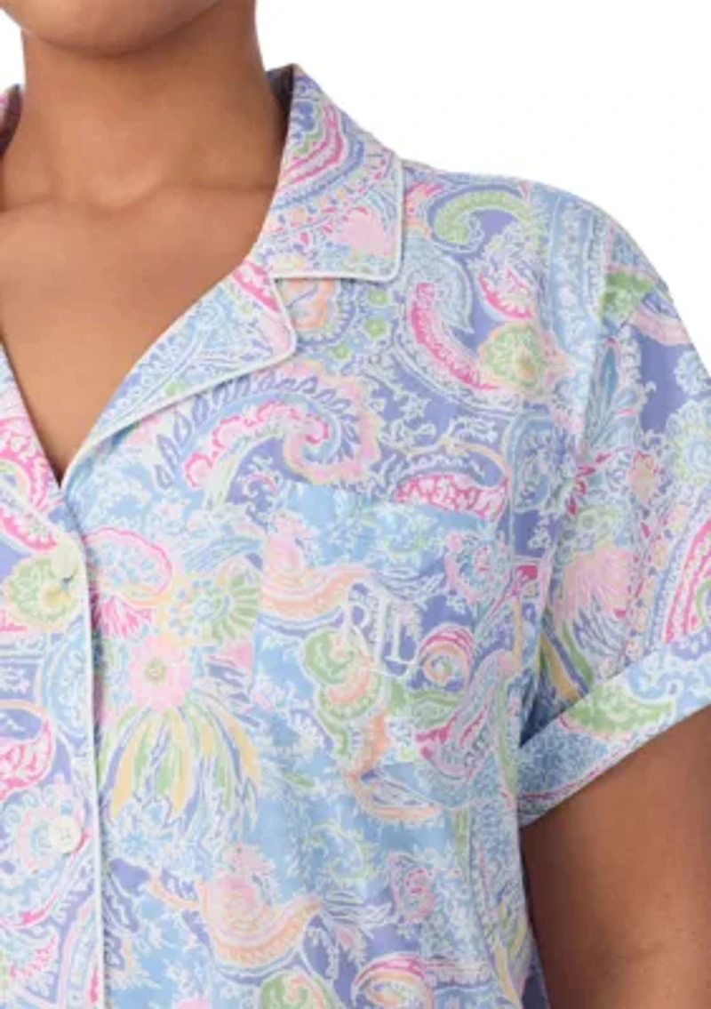 Plus Short Sleeve Notch Collar Bermuda Pajama Set