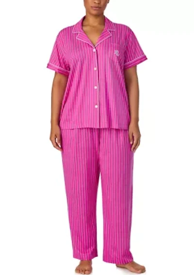 Plus Short Sleeve Notch Collar Ankle Pant Pajama Set