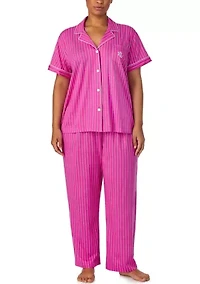 Plus Short Sleeve Notch Collar Ankle Pant Pajama Set