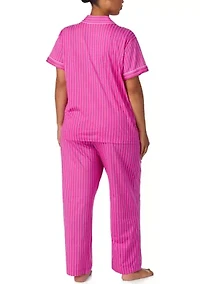 Plus Short Sleeve Notch Collar Ankle Pant Pajama Set