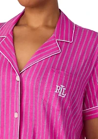 Plus Short Sleeve Notch Collar Ankle Pant Pajama Set