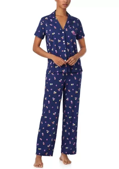 Short Sleeve Notch Collar Ankle Pant Pajama Set