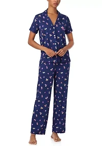 Short Sleeve Notch Collar Ankle Pant Pajama Set