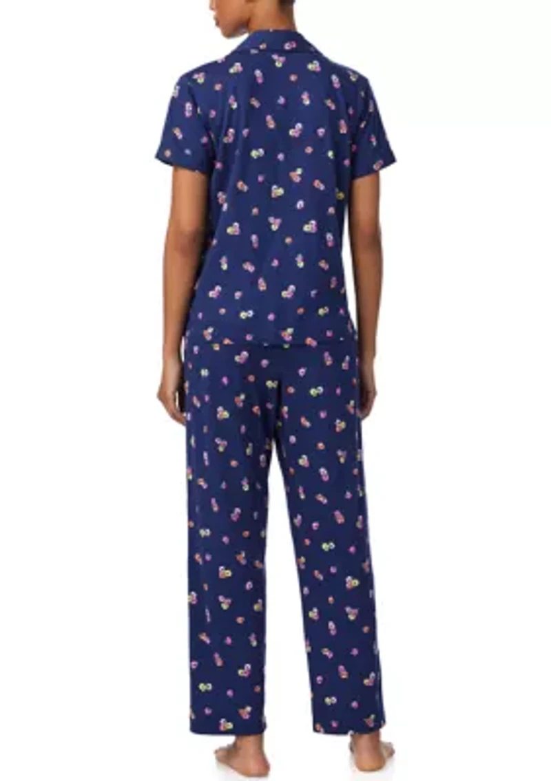 Short Sleeve Notch Collar Ankle Pant Pajama Set