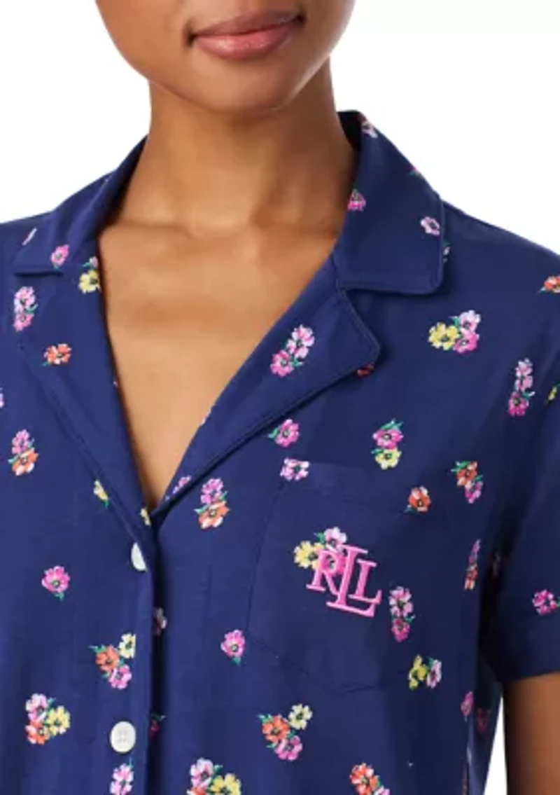 Short Sleeve Notch Collar Ankle Pant Pajama Set