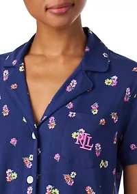 Short Sleeve Notch Collar Ankle Pant Pajama Set