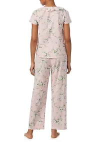 Short Sleeve Ruffle Neck Ankle Pant Pajama Set