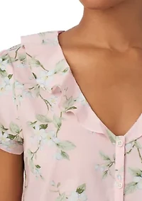 Short Sleeve Ruffle Neck Ankle Pant Pajama Set