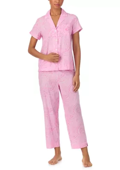 Short Sleeve Notch Collar Cropped  Pant Pajama Set