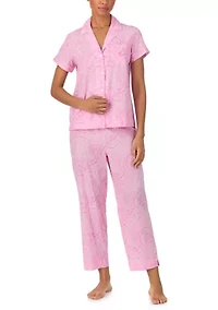 Short Sleeve Notch Collar Cropped  Pant Pajama Set