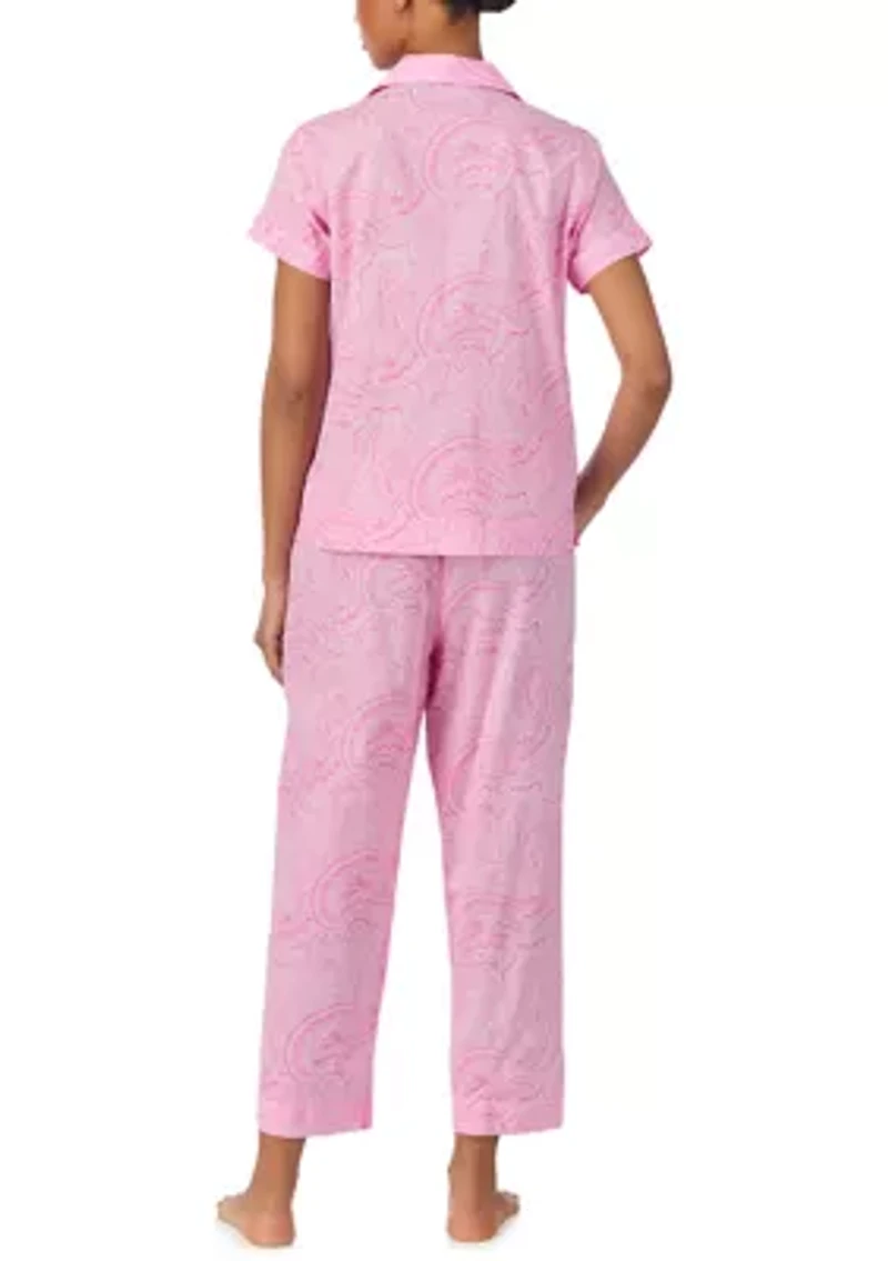 Short Sleeve Notch Collar Cropped  Pant Pajama Set