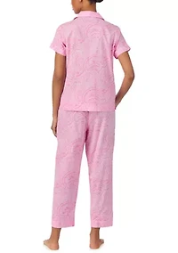 Short Sleeve Notch Collar Cropped  Pant Pajama Set